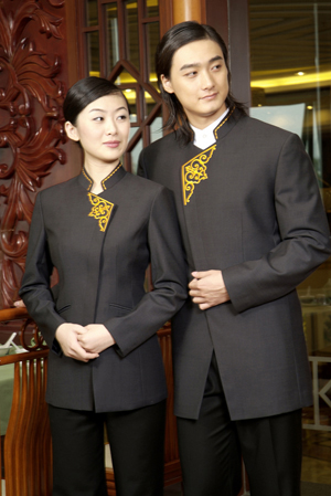 工服定制 高端酒店工服男女士 黑色长袖酒店工服