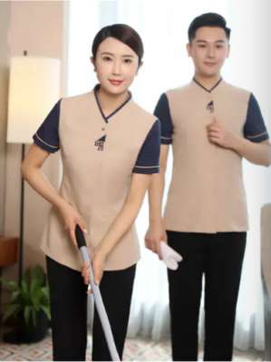 保洁服定制 舒适保洁服男女士夏季 粉色短袖保洁服