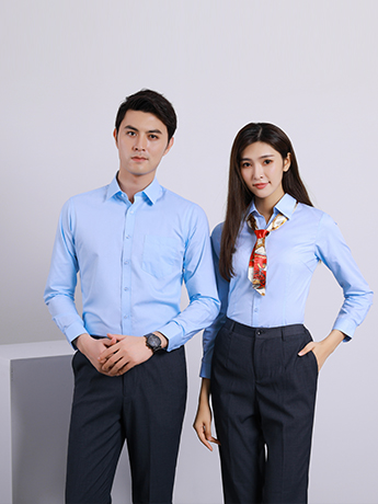 商务衬衫定制 时尚衬衫男女士春秋季 蓝色时尚衬衫